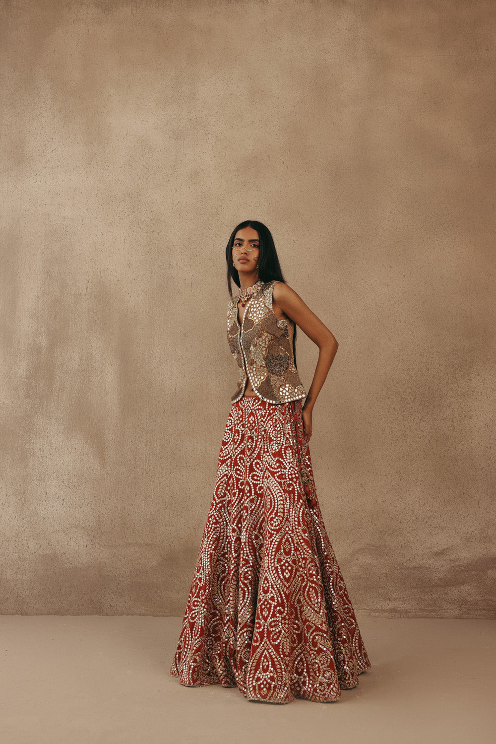 MIRRORWORK FISH CUT LEHENGA