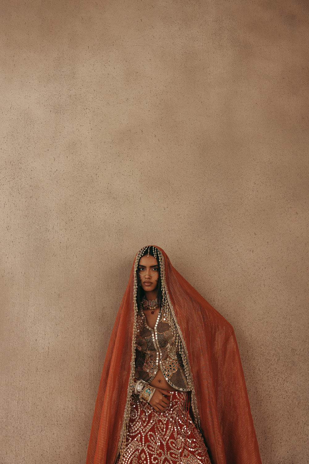 MIRRORWORK FISH CUT LEHENGA