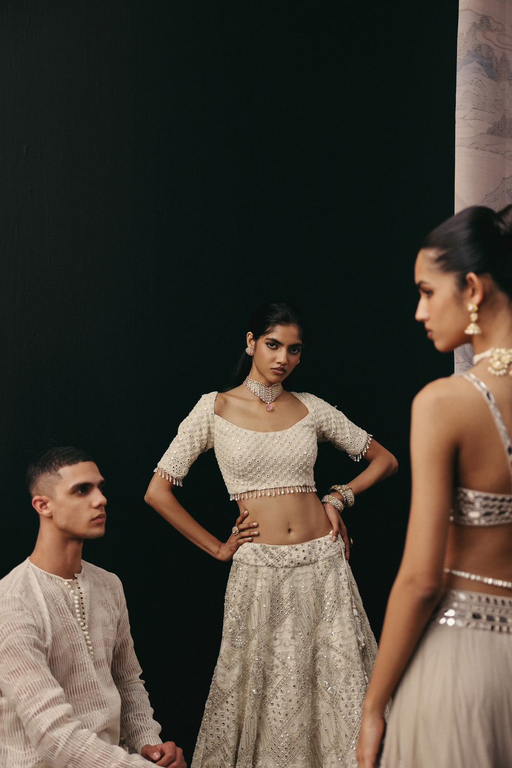 SILVER ZARI MIRRORWORK LEHENGA