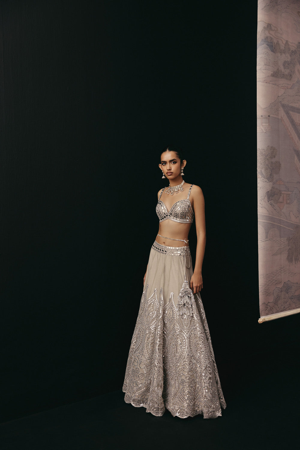 SILVER ZARI MIRRORWORK LEHENGA