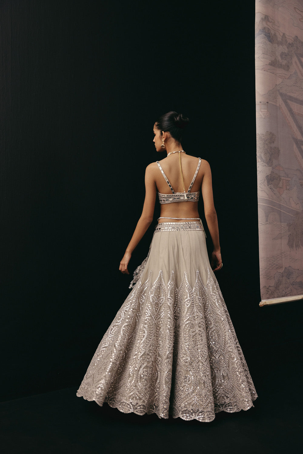 SILVER ZARI MIRRORWORK LEHENGA