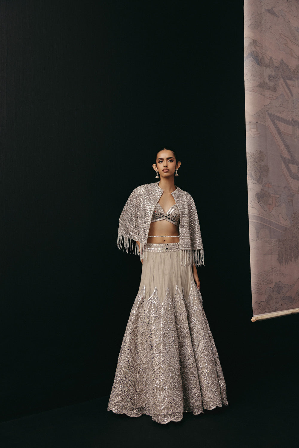 SILVER ZARI MIRRORWORK LEHENGA