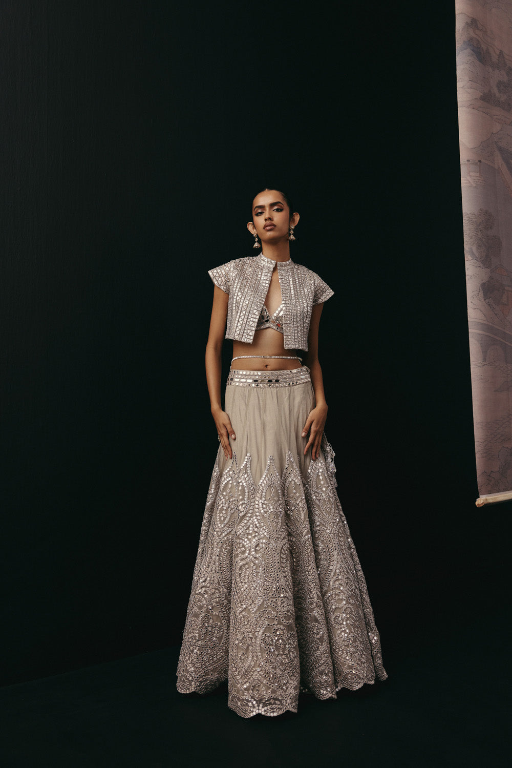 SILVER ZARI MIRRORWORK LEHENGA