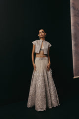 SILVER ZARI MIRRORWORK LEHENGA
