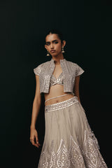 SILVER ZARI MIRRORWORK LEHENGA