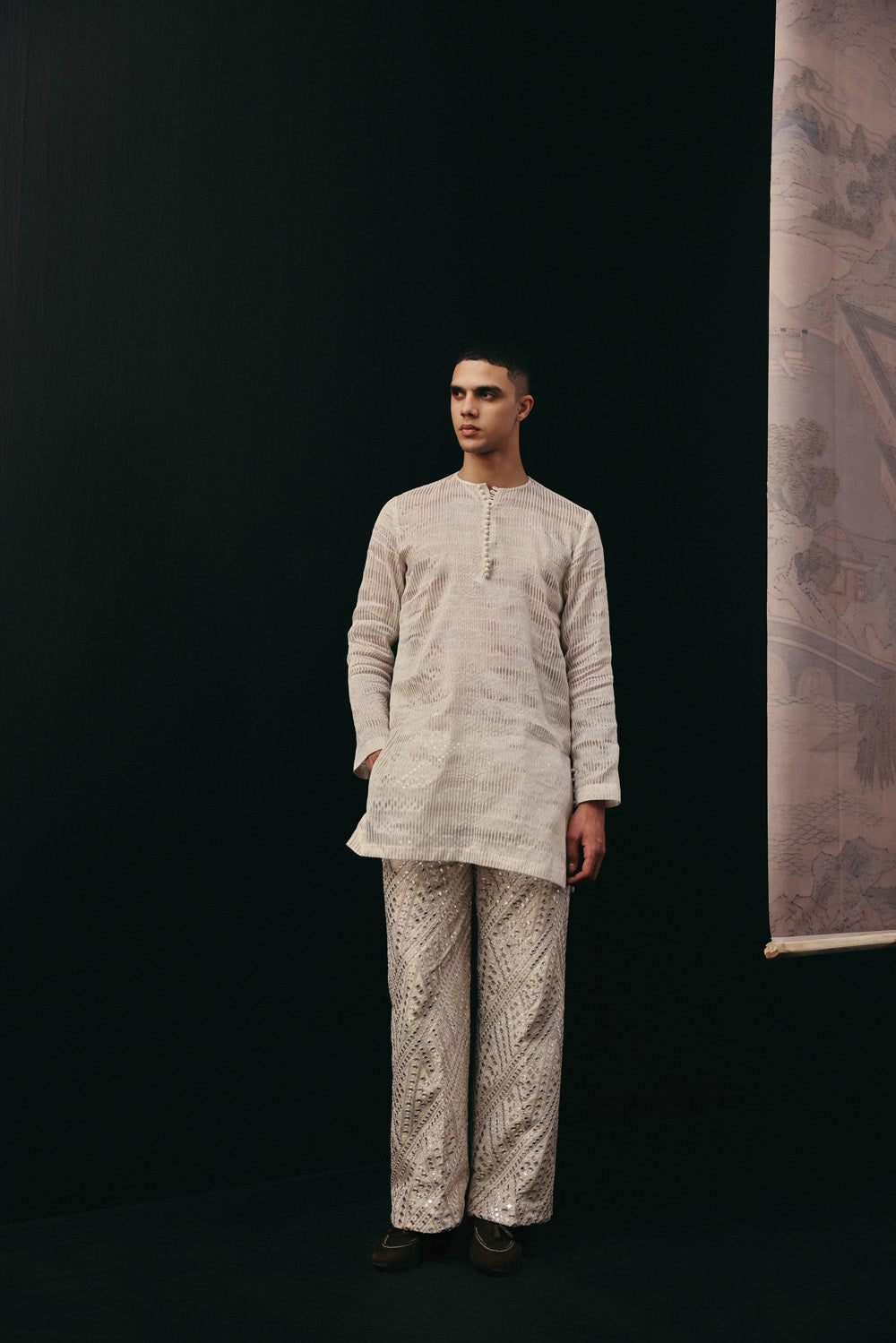 TISSUE CHANDERI KURTA WITH POTLI BUTTONS