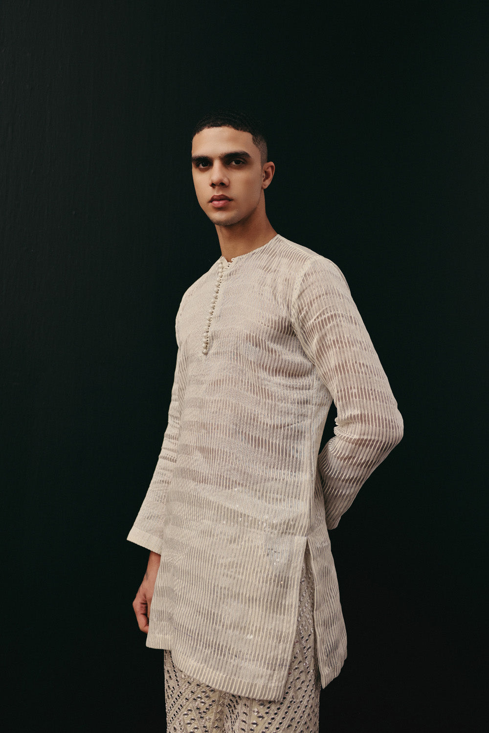 TISSUE CHANDERI KURTA WITH POTLI BUTTONS