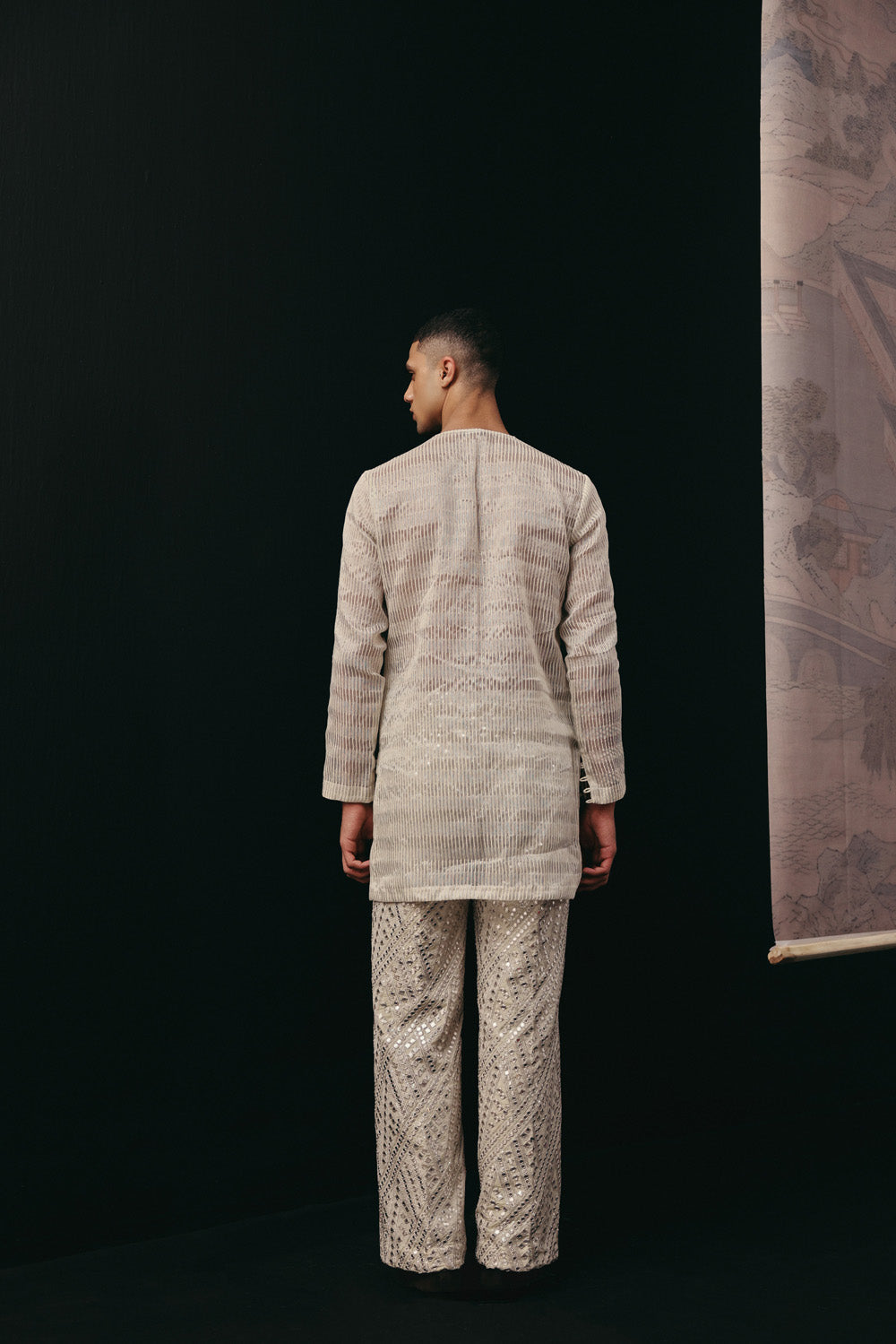 TISSUE CHANDERI KURTA WITH POTLI BUTTONS