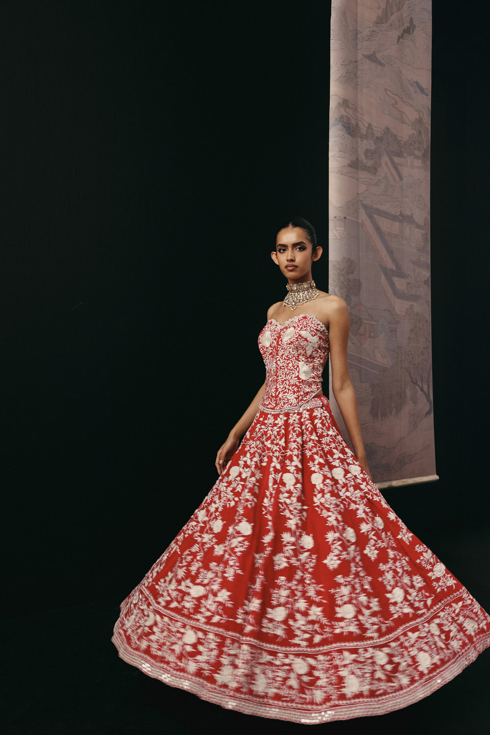 RED PARSI GAARA LEHENGA