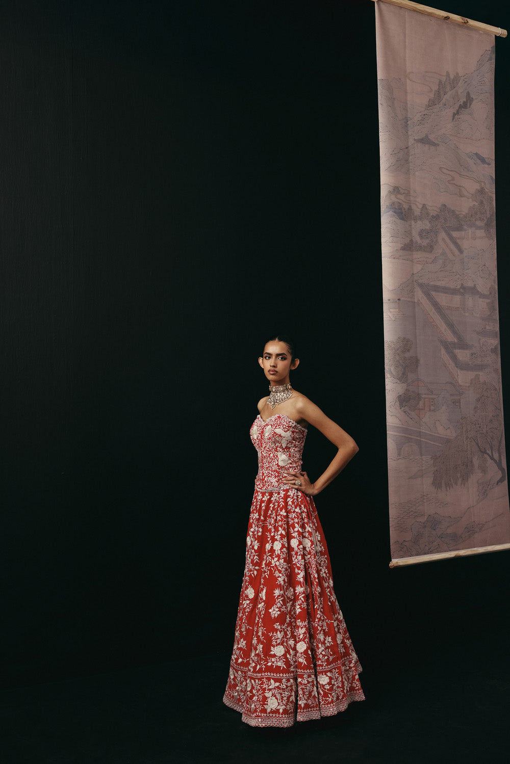 RED PARSI GAARA LEHENGA