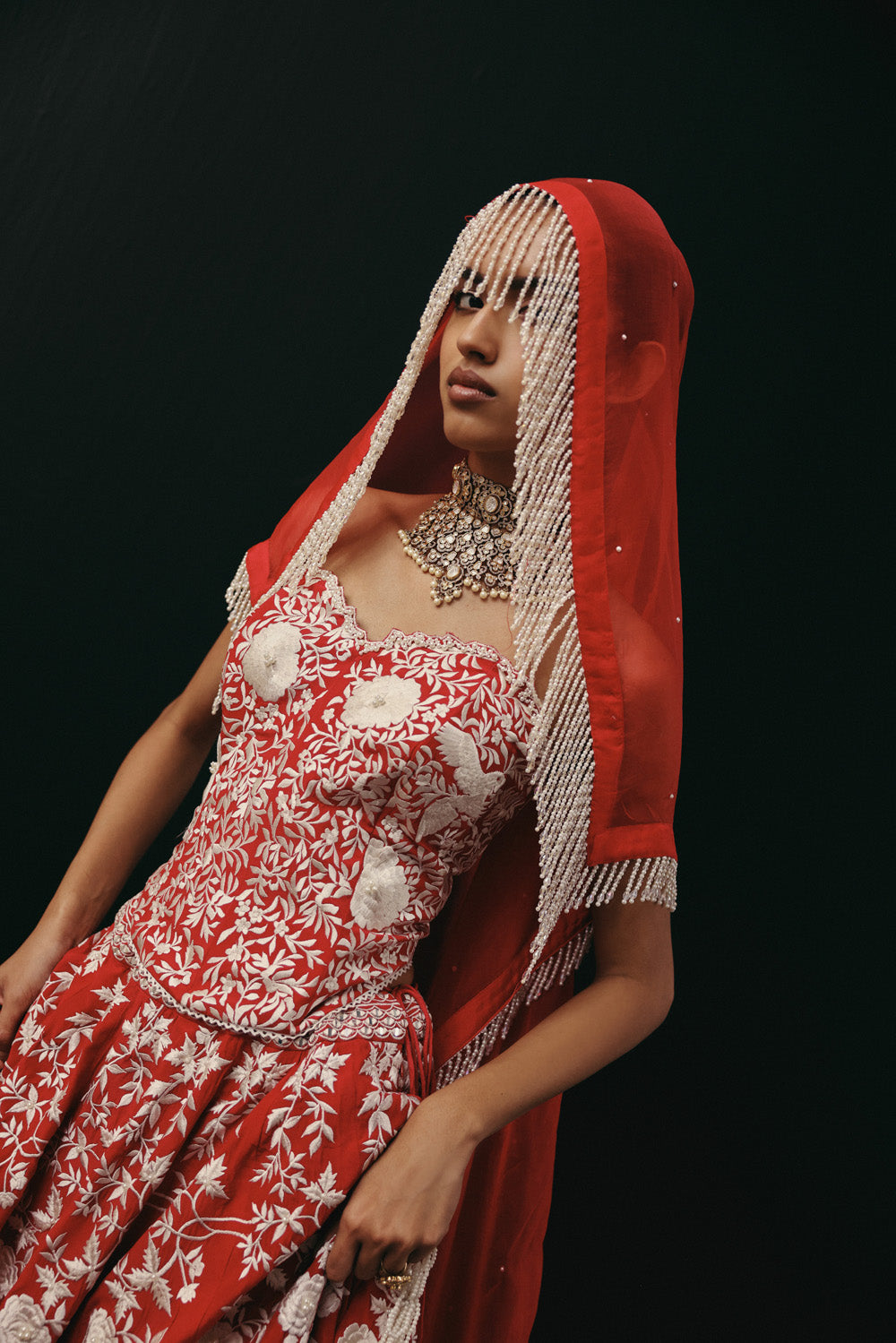 RED PARSI GAARA LEHENGA