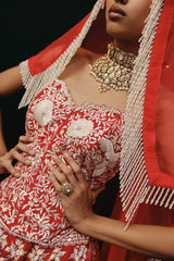 RED PARSI GAARA LEHENGA