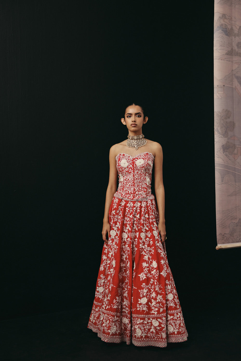 RED PARSI GAARA LEHENGA