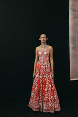 RED PARSI GAARA LEHENGA