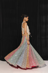 MIRRORWORK AND BEADWORK MULTICOLOUR LEHENGA SET