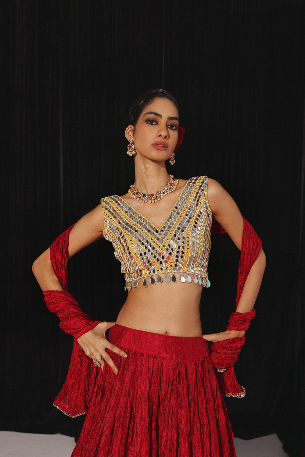 CRUSHED SILK LEHENGA SET