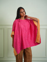 CRUSHED BANDHANI COLOR BLOCK WIDE SLEEVES TUNIC