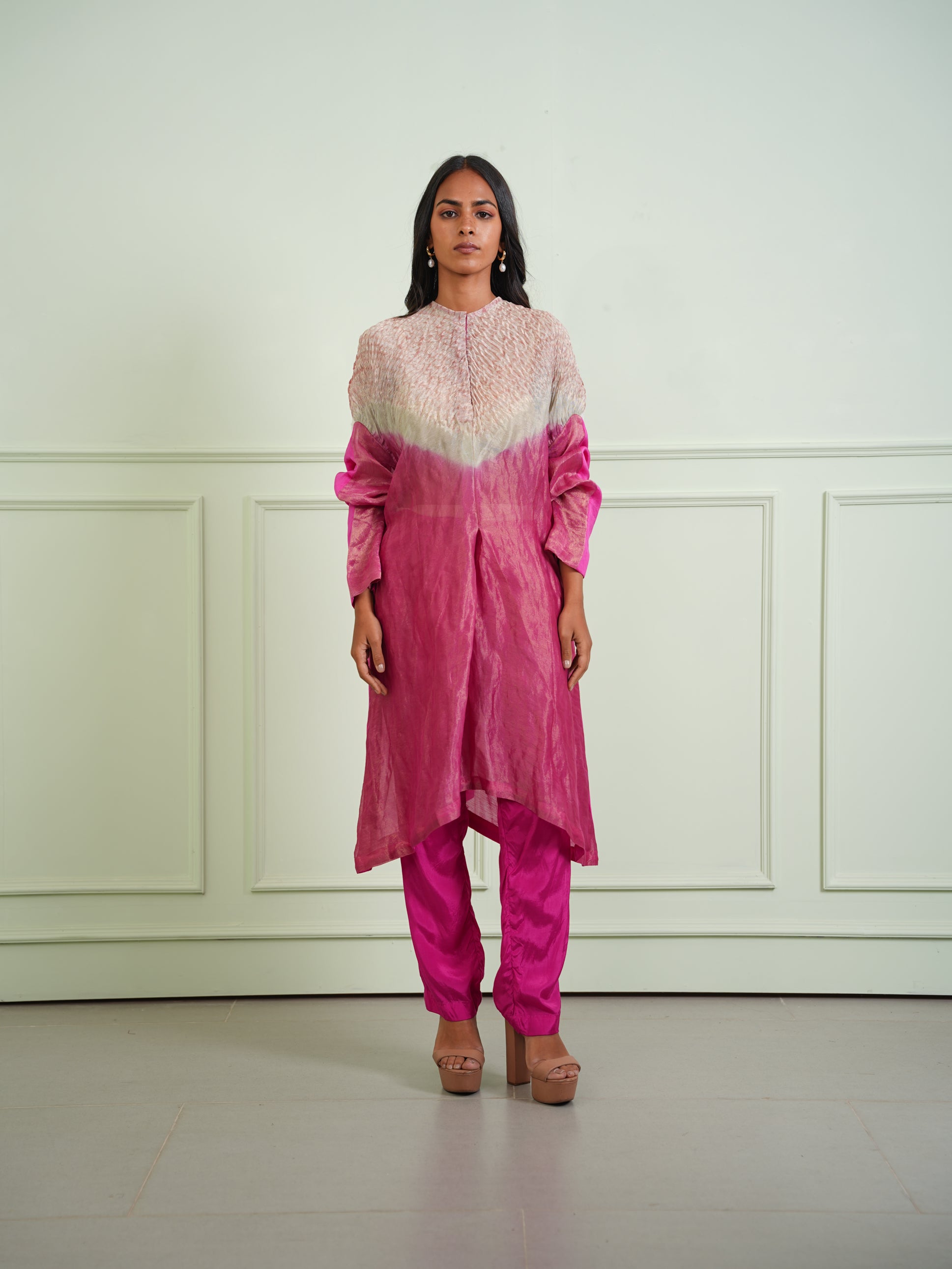 SHIBORI TISSUE BOX PLEAT SHORT KURTA