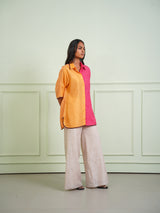 CRUSHED BANDHANI COLOR BLOCK SHIRT