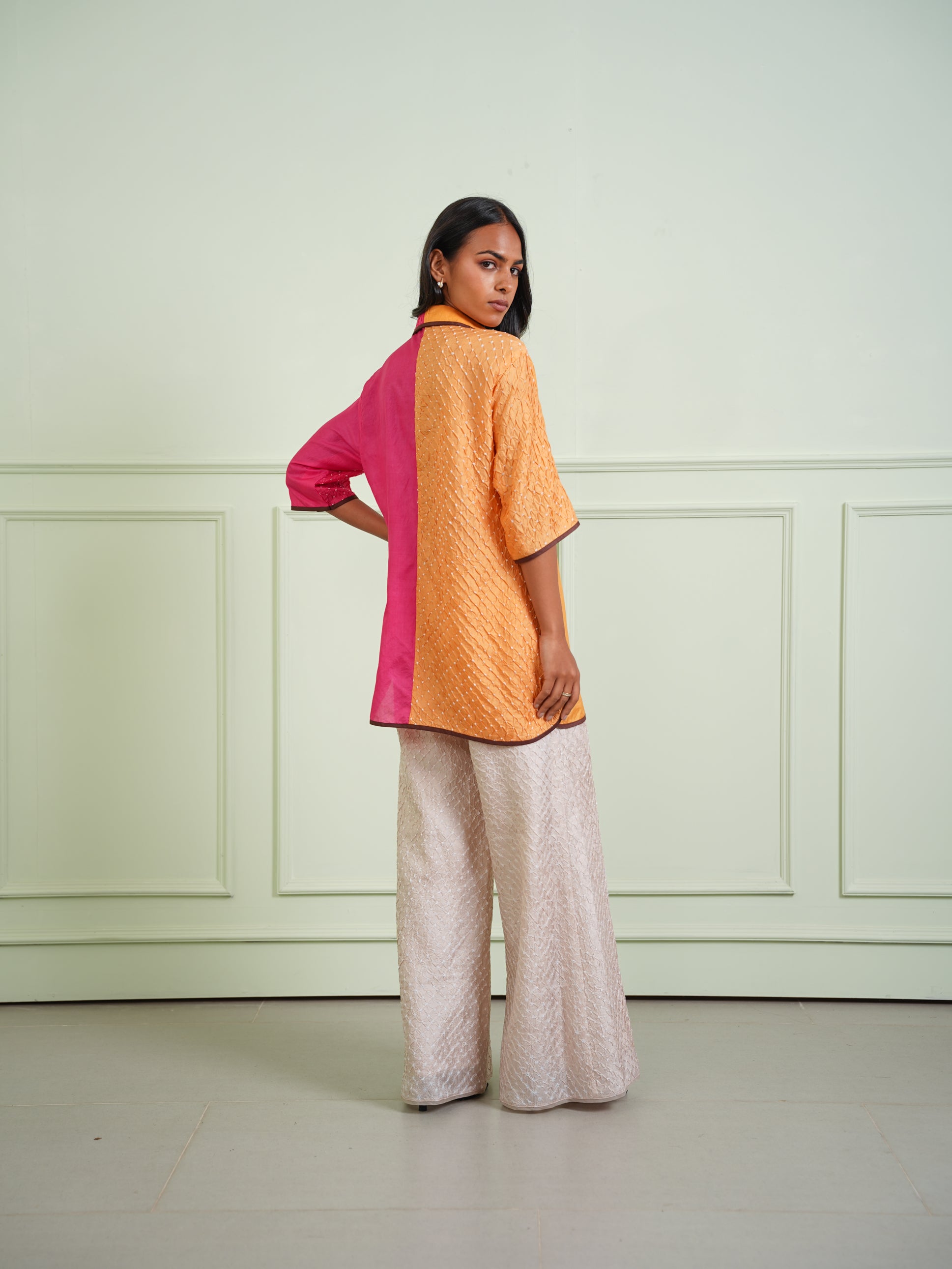 CRUSHED BANDHANI COLOR BLOCK SHIRT