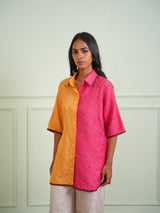 CRUSHED BANDHANI COLOR BLOCK SHIRT