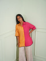 CRUSHED BANDHANI COLOR BLOCK SHIRT