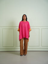 CRUSHED BANDHANI COLOR BLOCK WIDE SLEEVES TUNIC