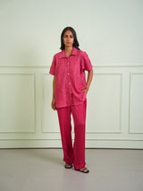 TWILL STRAIGHT PANTS WITH TASSLE EMBELLISHMENT