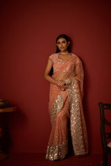 Net Mirrorwork Embellished Saree With Mirrorwork Beadwork Blouse