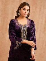 PURPLE VELVET PITA EMBROIDERED CO-ORD SET