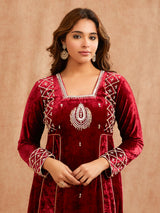 MAROON VELVET ANARKALI KURTA SET