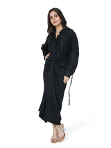 Noir Chanderi Draped Skirt & Shirt Set – Effortless Evening Wear
