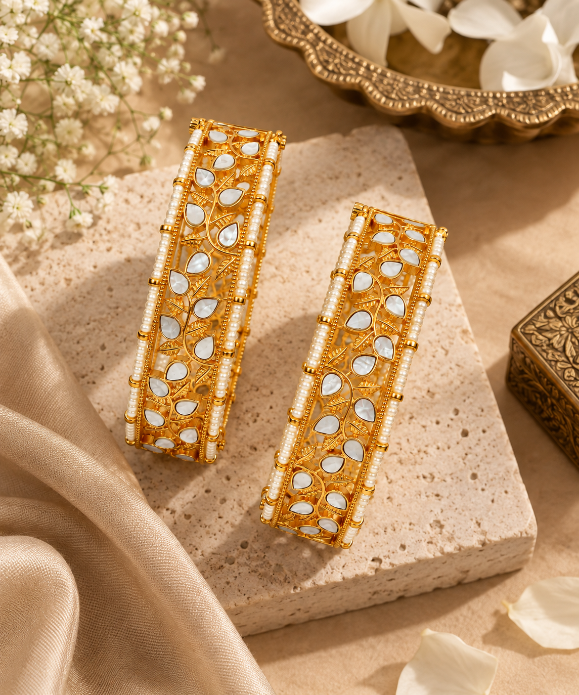 Kundan Pearl Leaf Statement Bangles 31