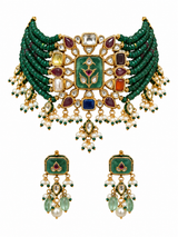 Kundan Multistone Beaded Choker Earring Set