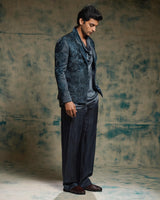 Charcoal Blue hand embroidered short jacket set