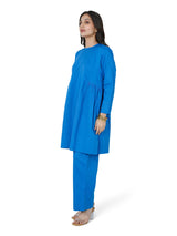 Blue Cotton Satin Kurta Set for Everyday Elegance