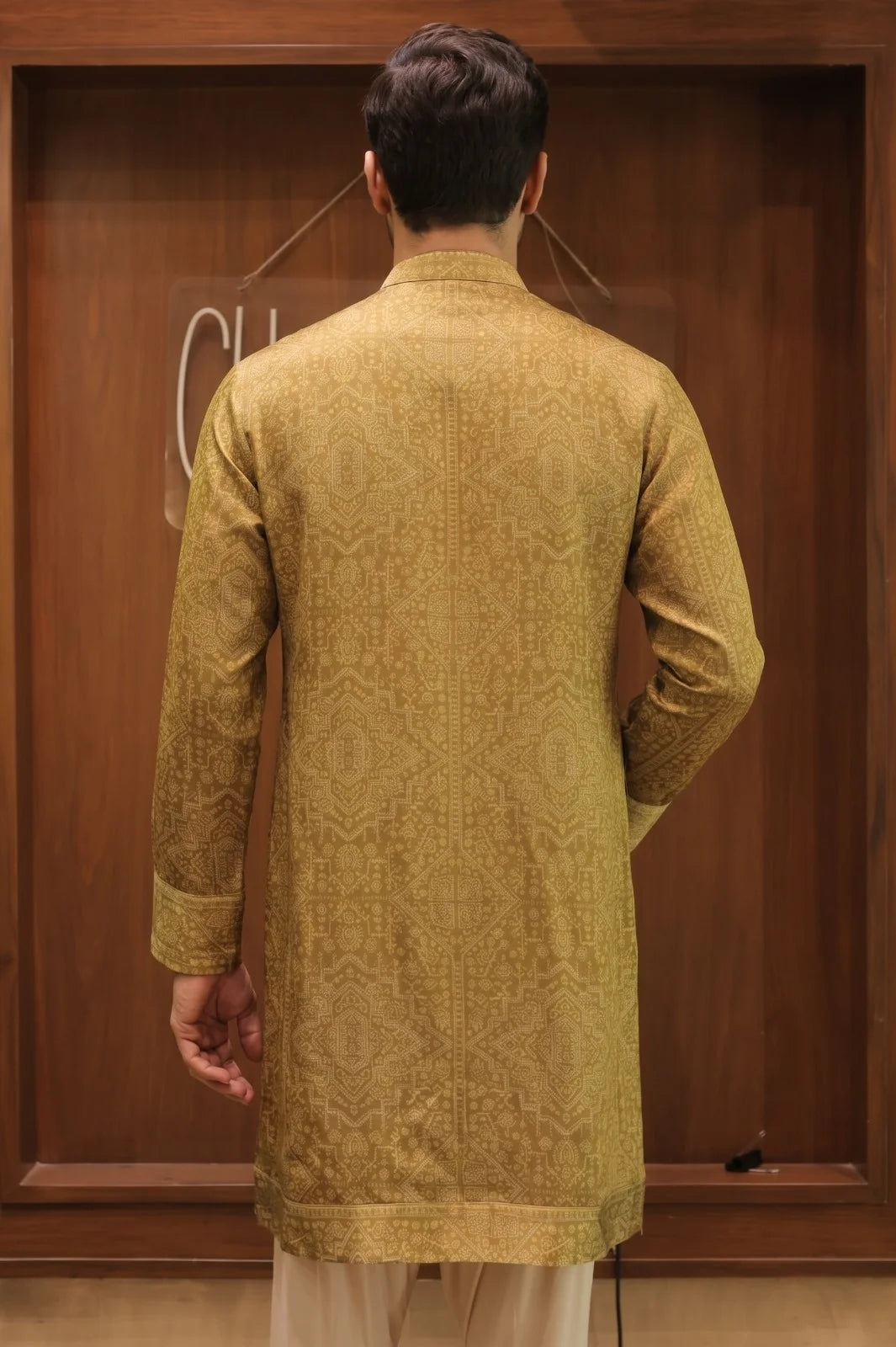 Green Linen Satin Kurta