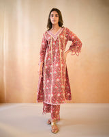Rosy Chintz Cutwork Cotton Kurta with Wide Leg Pants