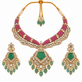 Emerald Pearl Statement Necklace Set 06