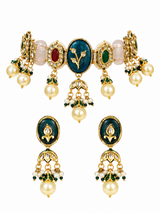 Navratna Kundan Pearl Choker Earring Set