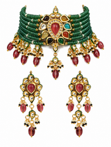 Kundan Sage Green Beaded Choker Earring Set