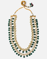 Gold Finish Kundan Polki & Green Beaded Layered mala