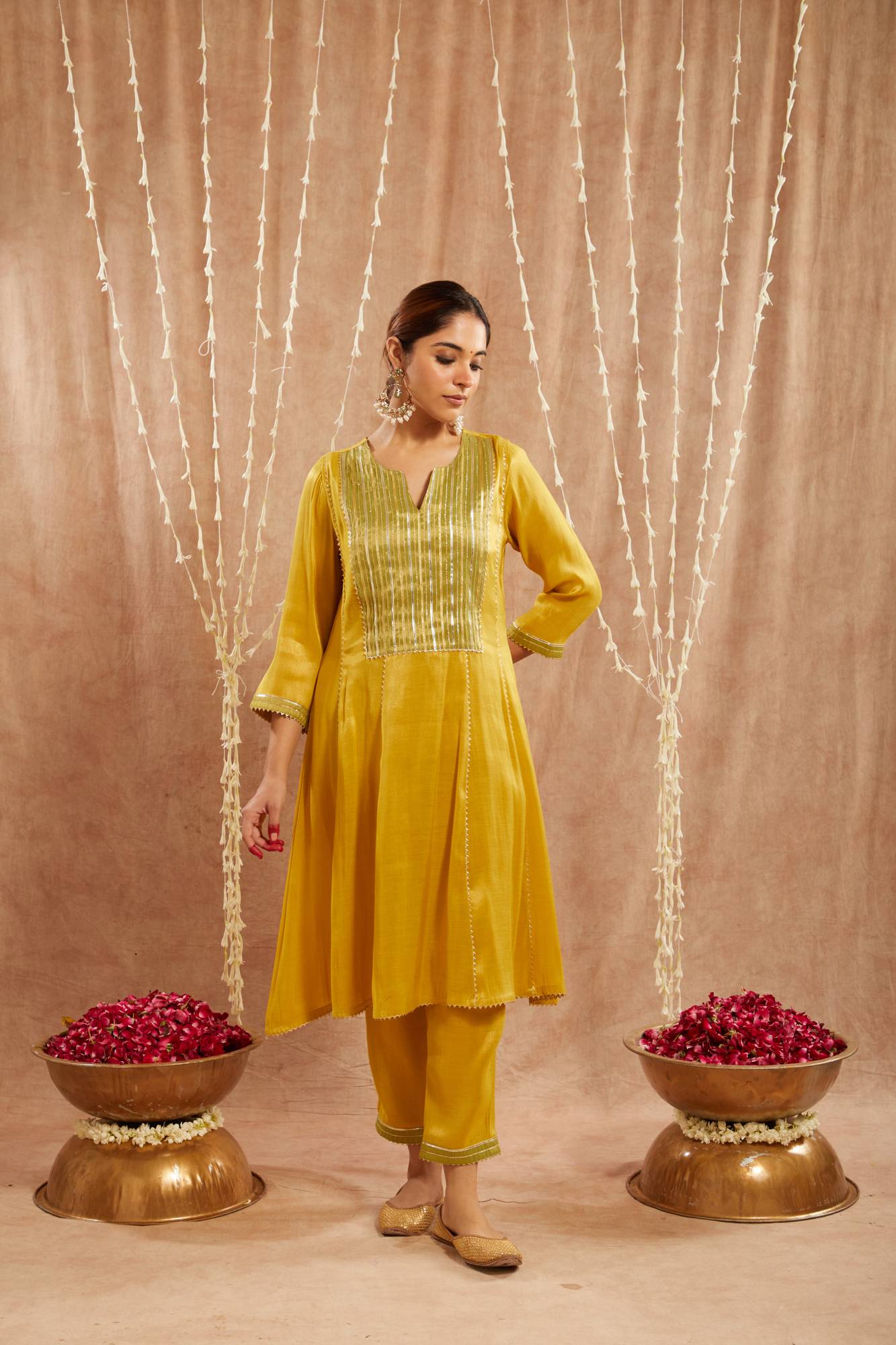 Sunshine Yoke Tissue Anarkali with 
Narrow Pants