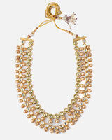 Gold Finish Kundan Polki & Green Beaded Layered mala