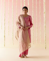 Fuchsia Rose Tissue Kurta with 
Narrow Pants & Dupatta - Set of 3