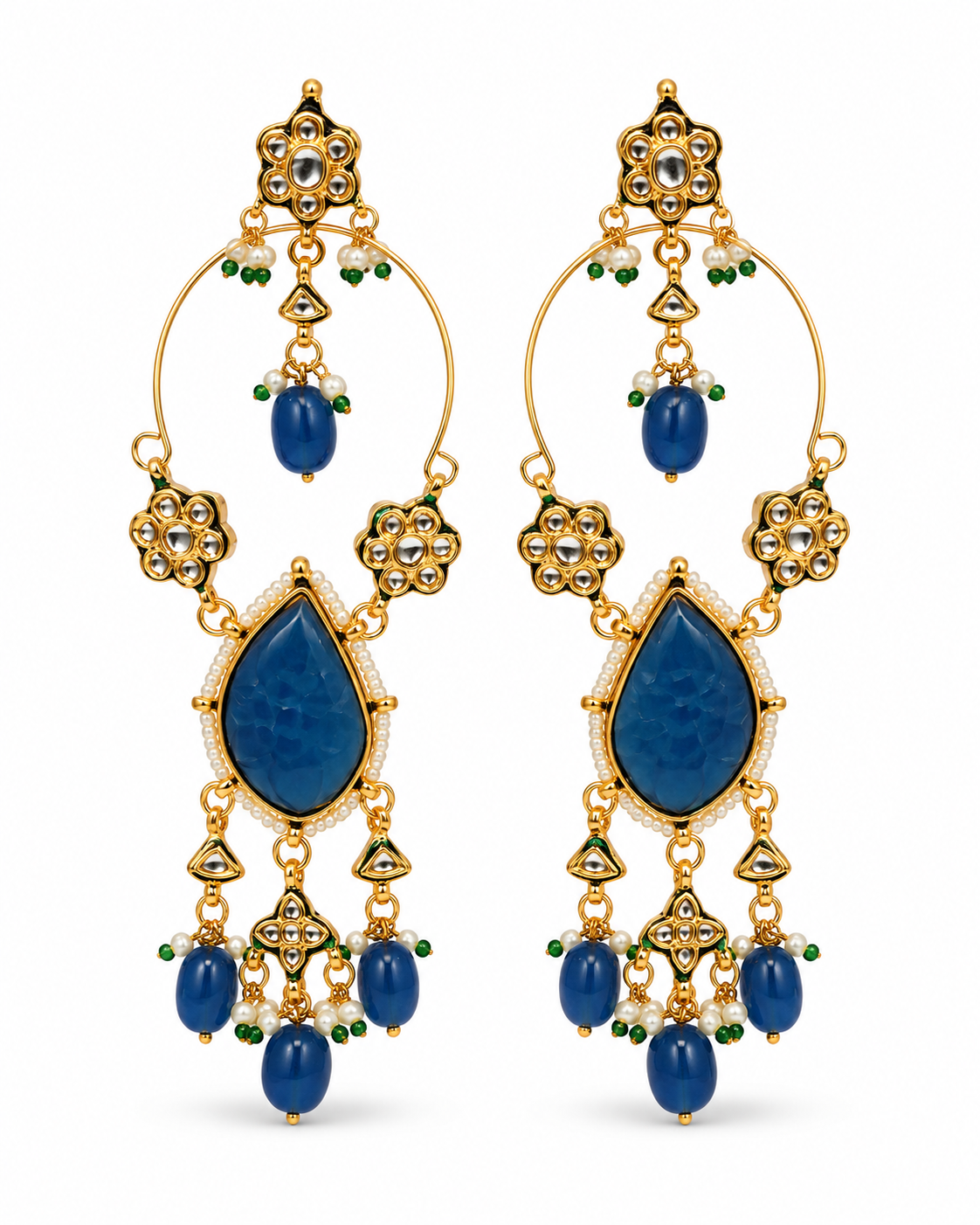 Sapphire Kundan Statement Drop Earrings