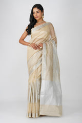 Beige Tissue zari Silk banarasi Handloom Saree