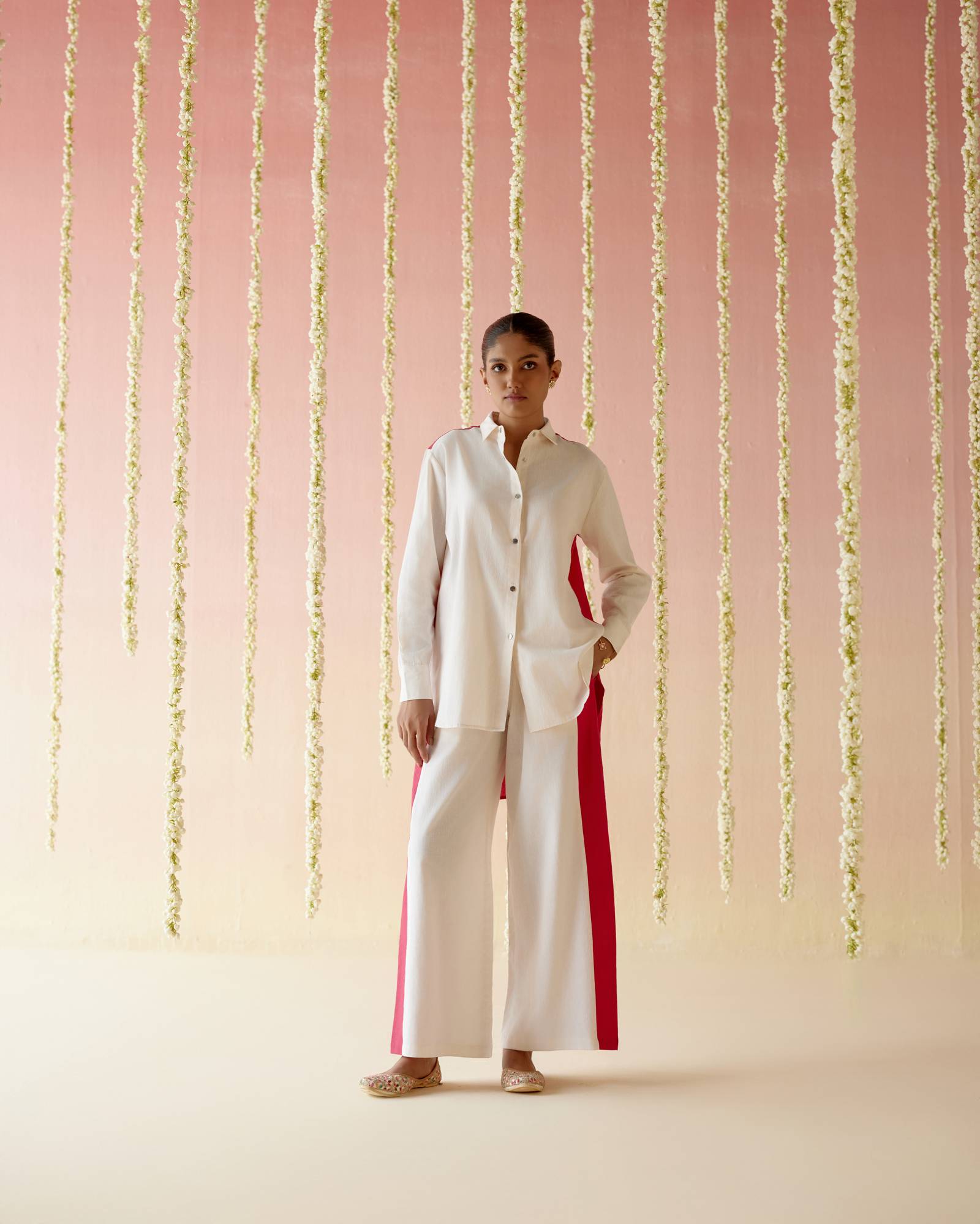 Hot Pink Khadi Colorblocked Co-ord Set