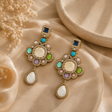 Multicolour Semi-Precious Statement Drop Earrings