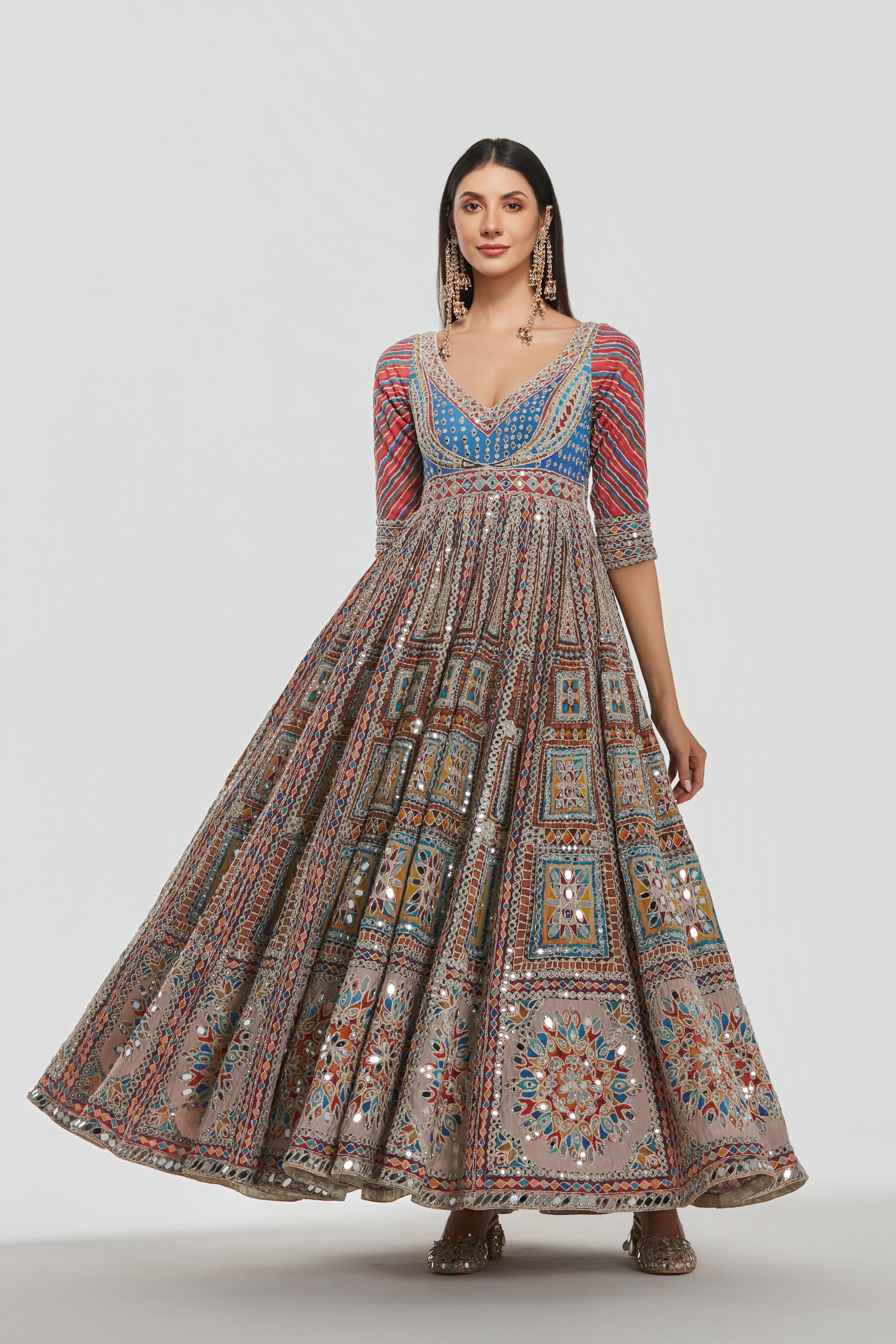 Mirror work , zari , dori thread